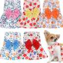 Saintrygo 5 Pieces Dog Dresses for Small Pet Girls Floral Puppy Dresses Dog Princess Bowknot Dress Cute Summer Outfits Cat Clothes for Female Cat Small Pets, 5 Styles(S)