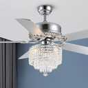 Crystal Ceiling Fan with Lights Modern Chandelier Fan with Remote Chrome Reversible Fan Light Fixture for Bedroom Dining Room 52", D52