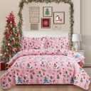 Christmas Bedspread Coverlets Full/Queen Size Girls Quilt Set Xmas Pink Alpaca Bedding Kids Lightweight Bedspread Reversible Quilts Christmas Holiday Bed Cover Set1 Quilt and 2 Pillow Shams