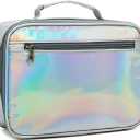 FlowFly Kids Lunch box Insulated Soft Bag Mini Cooler Back to School Thermal Meal Tote Kit for Girls, Boys, Silvery (Holographic)