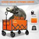 Collapsible Folding Wagon Cart, 350LBS Utility Large Capacity Cart Foldable Wagon with All Terrain Wheels, Grocery Wagons Carts for Garden Shopping Sports Camping, Bright Orange