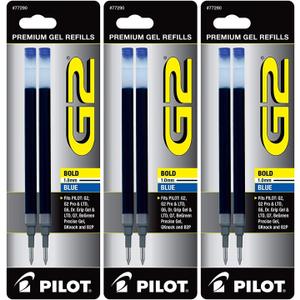 Pilot G2 Gel Ink Pen Refills, Bold Point, 1.0mm, Blue Ink, 6 Refills