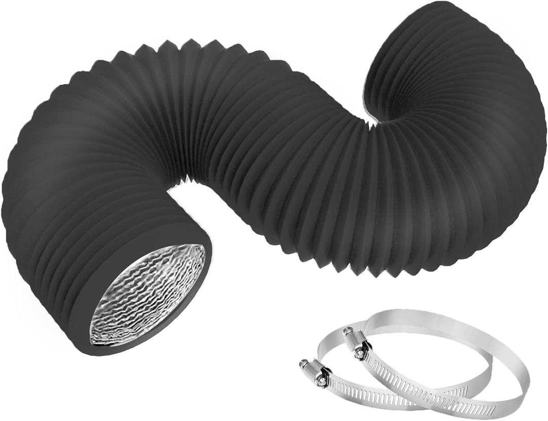 4 Inch 8 Feet Dryer Vent Hose,Flexible Insulated Air Ducting,Vent Hose PVC Aluminum Foil with 2 Clamps for HVAC Ventilation (Black)