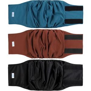 Leekalos Male Dog Diapers (3 Pack), High Absorbing Dog Belly Bands for Male Dogs, Washable Reusable Dog Male Wraps (Black, Blue, Coffee, Large)