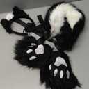 JieyueJewelry 4 Pieces Faux Fur Skunk Ears and Tail Set, Fox Wolf Cat Cosplay Costume set Animal Tail Fancy Women's Costume Skunk Ears Tail Bow Tie and Claw Gloves for Halloween Cosplay Adult