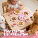 Floral Tea Party Set for Little Girls Ages 3-6, 15-Piece Pretend Play Kitchen Toys with Teapot, Cups, Plates & Storage Case, Princess Gift Set (Pink)