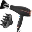 INFINITIPRO BY CONAIR Hair Dryer with Diffuser | AC Motor Pro Hair Dryer with Ceramic Technology | Includes Diffuser and Concentrator | Black | Packaging May Vary (1 Count (Pack of 1), Black With Bonus Diffuser and Concentrator)