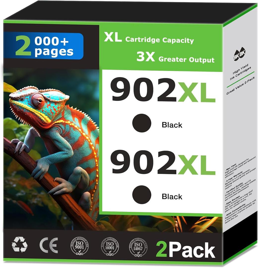 902XL Black Ink Cartridges Compatible for HP 902 Black Ink Cartridges Combo Pack Work with HP Printer OfficeJet Pro 6978 6968 6960 6958 6970 6975 6950 Printer Ink Black 902 Ink High Yield (2 Pack)