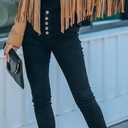CHARTOU Casual Faux Leather Jacket Women Motorcycle Jacket Fringe Cropped Jacket Utility Tassel Suede Moto Jacket (XX-Large, Camel)
