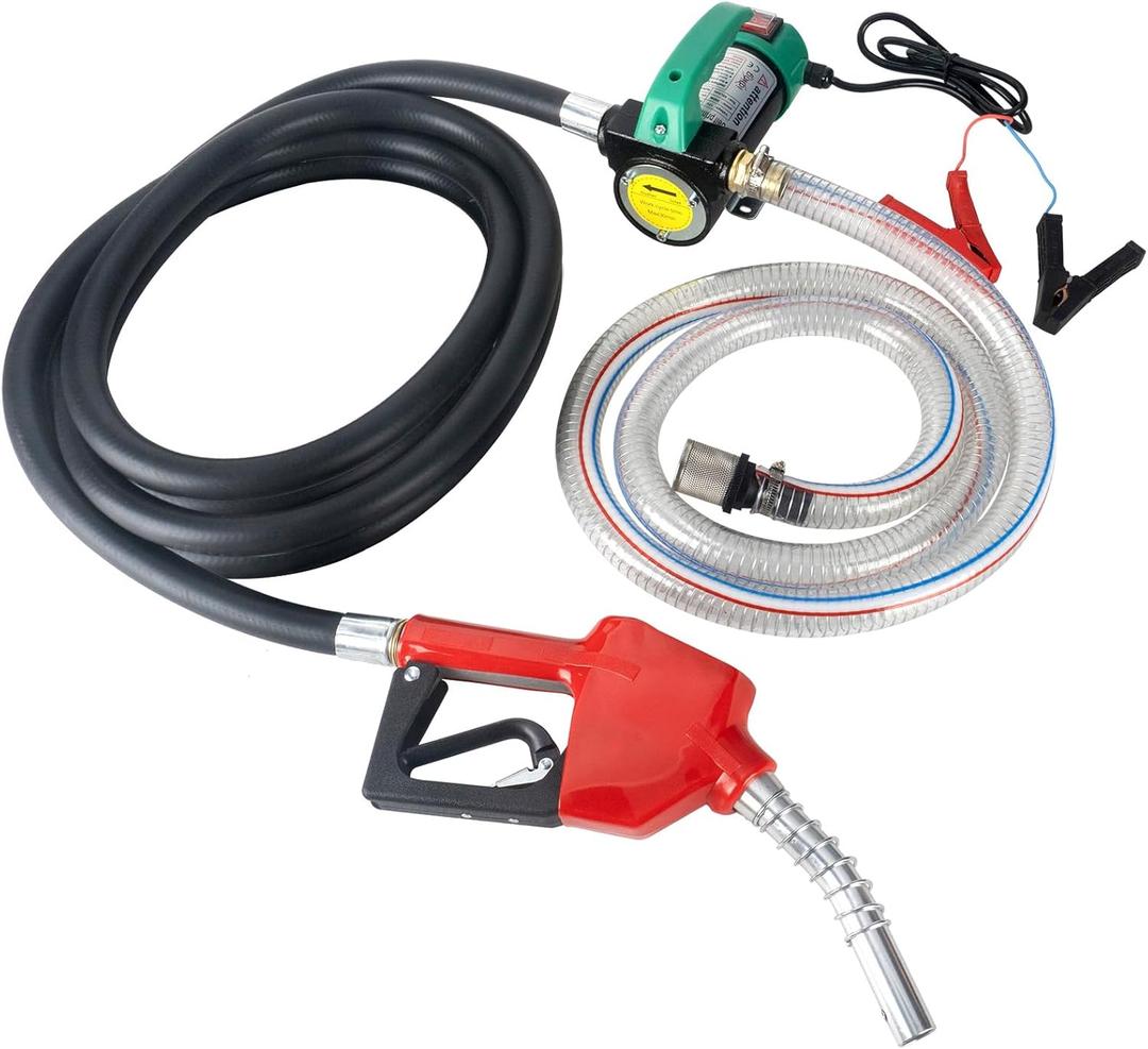AIGMISON Diesel Transfer Pump 12V 260W Fuel Transfer Pump with Auto Shut-off Nozzle Hoses,Self Priming Fuel Transfer Extractor Pump Kit With Copper Motor and Low Noise