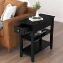 ChooChoo Side Table Living Room, Narrow End Table with Drawer and Shelf, 3-Tier Sofa End Table for Small Space, Black, 23.6 x 11.2 x 24.0