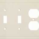 Henne Bery Modern Edge Decorative Wall Plate Switch Plate Outlet Cover, Durable Solid Zinc Alloy (Double Toggle/Single Duplex, Light Almond)