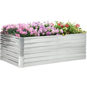 Outsunny Galvanized Raised Garden Bed Kit with Reinforcing Bars, Large and Tall Metal Planter Box for Vegetables, Flowers and Herbs, 6' x 3' x 2', Silver