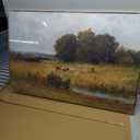 OIQArtOIQ Vintage Landscape Canvas Wall Art Framed Natural Scenery Painting Artwork Prints France Country Wilderness Farmhouse Decor Pictures Kitchen Bedroom Living Room Bathroom