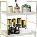 2-Tier Makeup Perfume Counter Organizer, Bathroom Countertop Shelf Vanity Bedroom Storage Tray,Kitchen Spice Rack Standing Shelf(Gold,White) (Square)