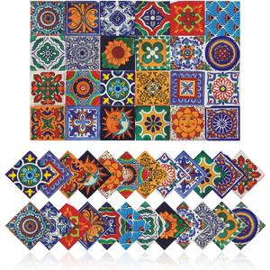 Tile Stickers Wall Decor Bathroom Kitchen Wall Sticker Waterproof PVC Decoration Stickers - 2D Sticker with Retro Design in Mosaic Style (Style-1, 6 x 6 Inch)