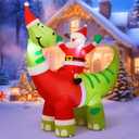 COMIN 6ft Christmas Inflatables Outdoor Decorations, Blow Up Santa Claus Riding A Dinosaur Inflatable with Built-in LEDs for Christmas Indoor Outdoor Yard Lawn Garden Decorations