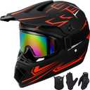 Youth Kids Motocross Helmet Motorcycle Dirt Bike Off-Road Mountain Bike BMX MX ATV Helmet with(Gloves Goggles Mask) 4Pcs Set - DOT Approved, (Red,L) (Large)
