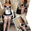 Avidlove Sexy Lingerie for Women Cosplay Lingerie Set Contrast Lace Maid Costume Set Black L