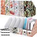 PerKoop 6 Pcs Magazine File Holder Foldable Decorative Cardboard File Folders 6 Patterns Floral Colored Magazine Rack with Printable Sticker Labels for School Office Home Desk (Floral)