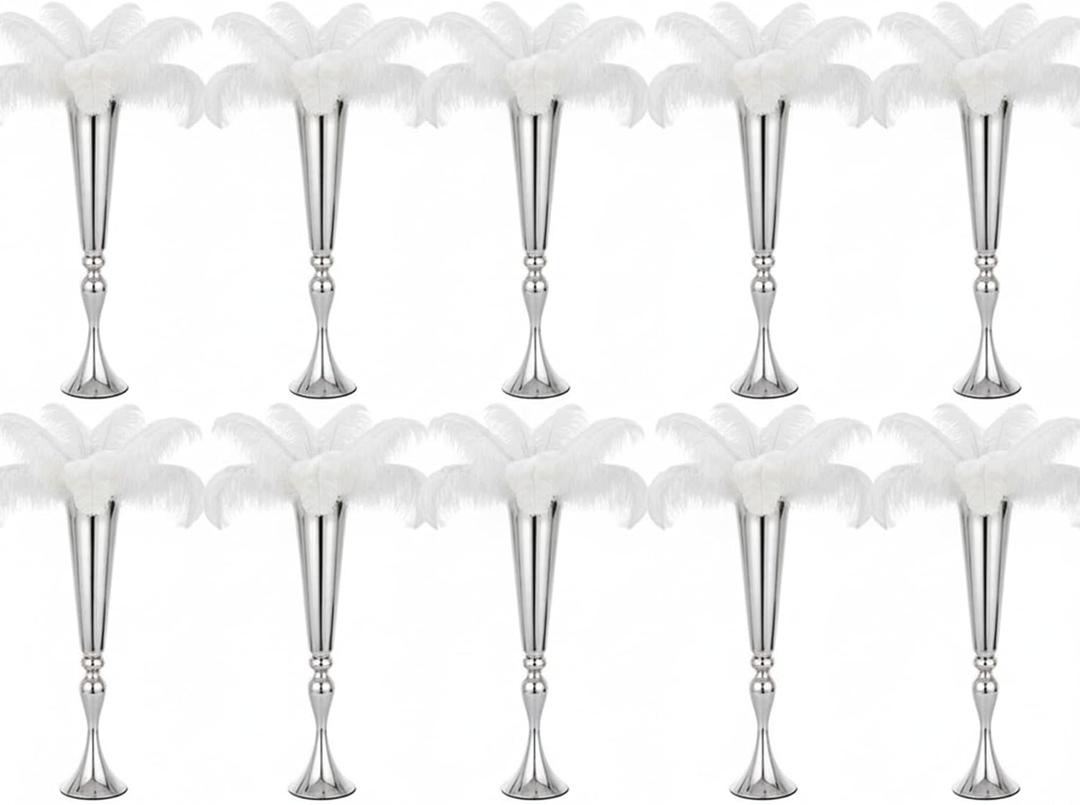 LoveCat 10pcs of Metal Trumpet Silver Vases for Table Centerpieces, Anniversary Celebration Wedding Party Dinner Table Centerpieces, Wedding Decorations, 21.9in/55.5cm Tall Minimalism Vases