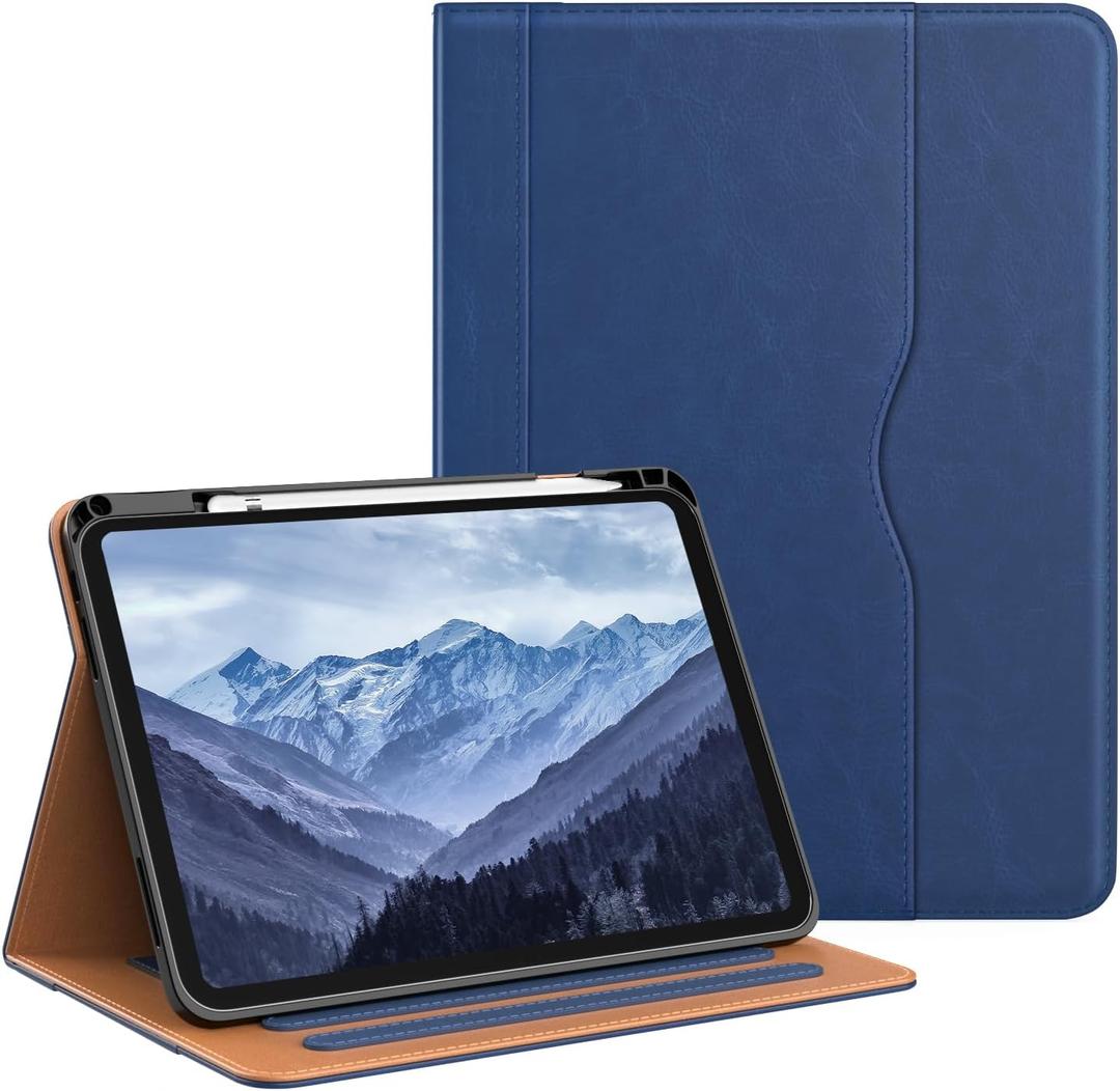 OKP Case for iPad 11-inch (A16) 2025 / 10th Generation 2022, for ipad 11th /10th 10.9 inch with Multi-Angle Viewing PU Leather Stand Cover with Pencil Holder & Pocket, Auto Sleep/Wake, PurplishBlue
