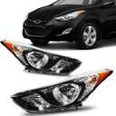 Torchbeam Headlights Assembly Compatible with Hyundai Elantra 2011 2012 2013 A Pair Front Light Black Housing Amber Reflector Clear Lens OE Headlamp Replacement Driver & Passenger Side