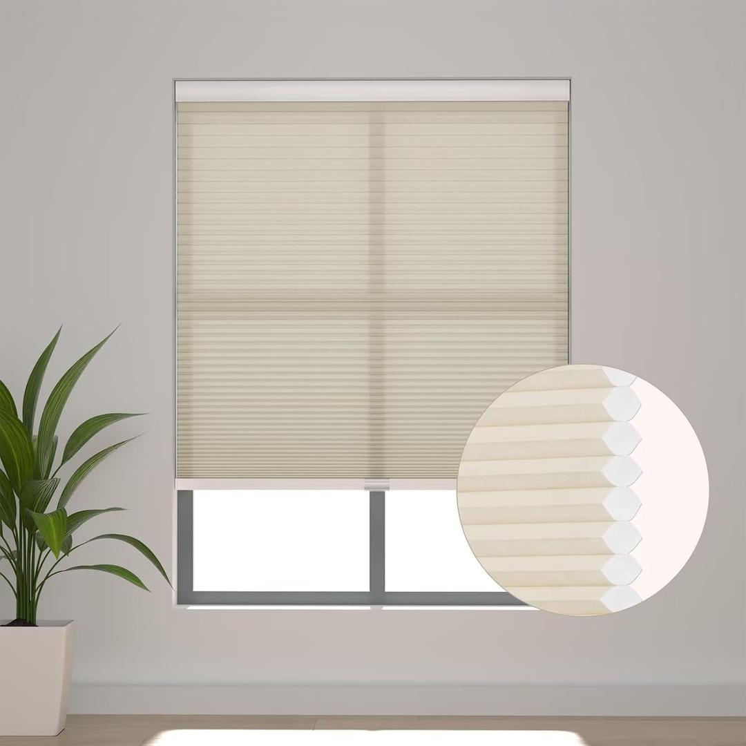 Changshade Cellular Shades Light Filtering Cordless, Honeycomb Door Window Blinds Thermal Insulated Noise Reducing Heat Blocking 1.5'' Accordion Single Cell Pleated Privacy for Home, 29"Wx72"H, Beige
