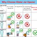 Otstar 6-in-1 Jar Opener & Bottle Opener Set for Weak Hands - Multi-Function Kitchen Opener Tool for Seniors with Arthritis, Elderly - Includes Jar Lid Gripper Pad, Corkscrew Opener (Blue and Grey)