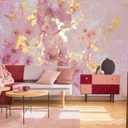 Jdayda Pink Marble Wallpaper Mural Abstract Gold Gilt Large Art Wall Mural for Bedroom Livingroom(Not Self-Adhesive) (Mural-0036, 149" x 107")