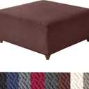 HFCNMY Ottoman Cover Square,Stretch Knitted Jacquard Square Ottoman Cover Thick Ottoman Slipcover Square Washable Storage Ottoman Cover Foot Stool Cover with Elastic Bottom Coffee X-Large
