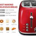 Roter Mond 2 Slice Toaster Retro Stainless Steel with Bagel, Cancel, and Defrost Functions, 6 Bread Shade Settings, Extra Wide Slots and Removable Crumb Tray, Red