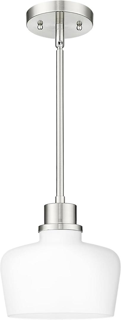 Emak Pendant Lights Kitchen Island with Milk Glass Shade, Modern 8 Inch Brushed Nickel Pendant Light Hanging Lights for Kitchen Island, Dining Room, Bathroom, Bedroom, PL122-BN-ML