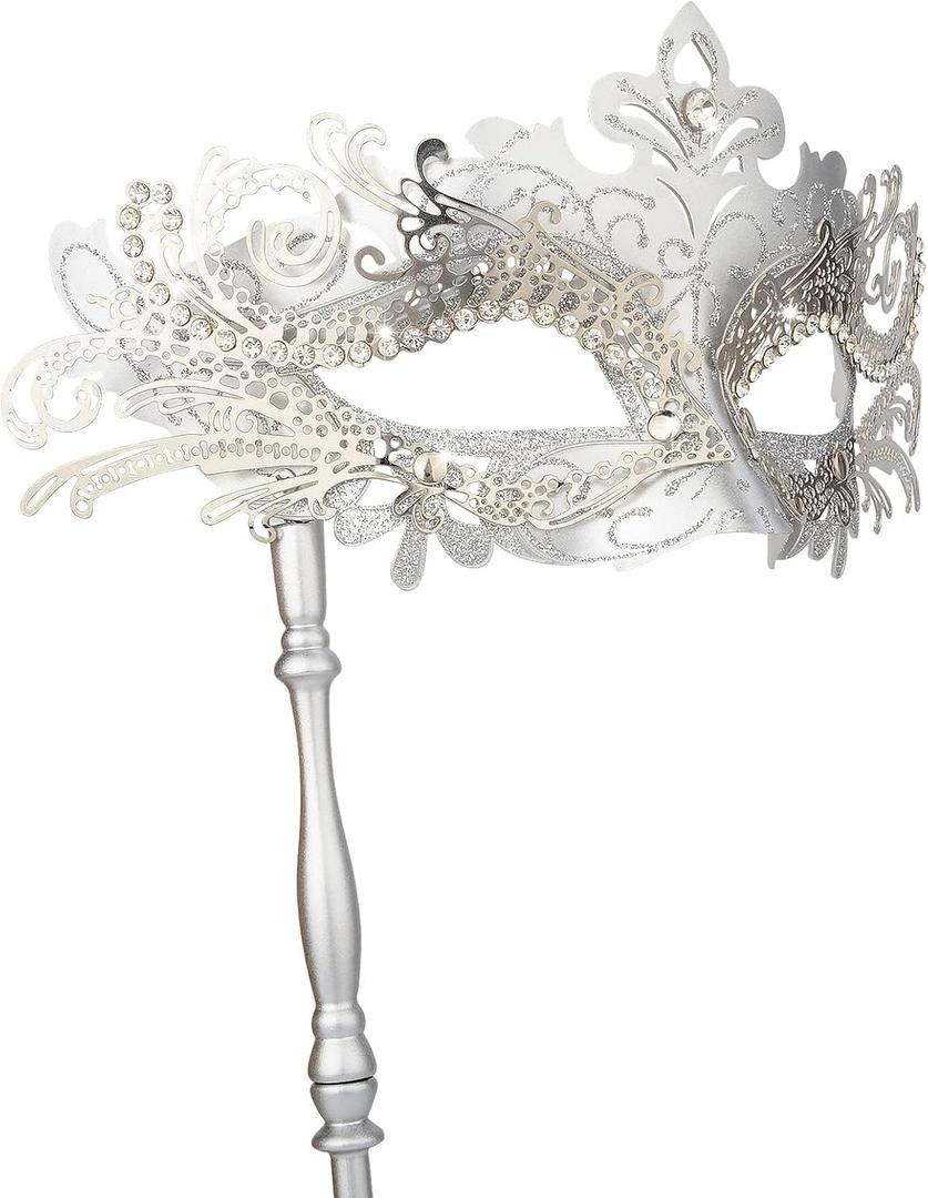 Hoshin Masquerade Mask with Stick, Mardi Gras Deecorations Venetian Masks for Womens (Sliver)