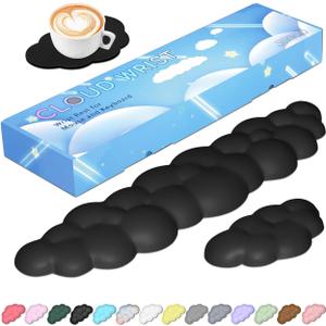 JIKIOU Upgrade Leather Cloud Keyboard Wrist Rest, Cloud Wrist Rest with Non-Slip PU Base, Comfortable Memory Foam Wrist Rest for Computer Laptop Mac Gaming Office and Pain Relief Christmas Wish Gift (03 matte Black)
