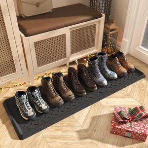 Extra Large Boot Tray 48 Inch Boot Storage Heavy Duty Rubber Mats for Floor Waterproof Shoe Mat Tray for Entryway Multi Use Shoe Rug 16x47.5 Inches (Twill)