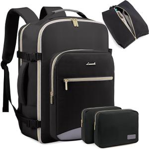 LOVEVOOK Travel Backpack for Women Men as Personal Item Flight Approved, 40L Luggage Carry On Backpack, 17.3inch Large Daypack Laptop Backpack Waterproof Outdoor Sports with 3 Packing Cubes,Black-Grey