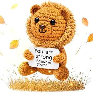 PICKLE BUDDIES Positive Crochet Animals Lion - Handmade Emotional Support Crochet Doll Desk Decor Pickle Gifts Emotional Support Plush for Anxiety & Stress Relief Love Gift