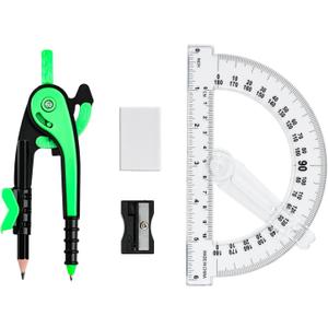 3 x Unjoo Compass and Protractor Set, 6 Inch Swing Arm Protractor (Dark Green)