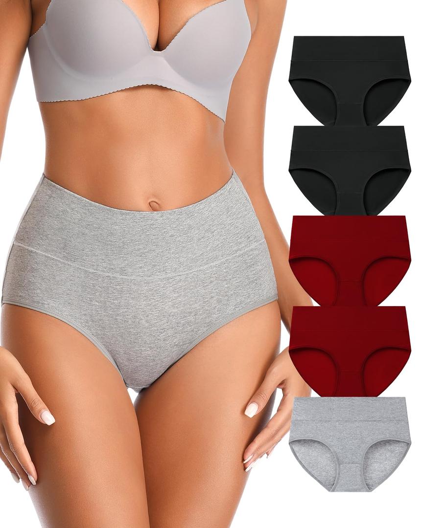 Annenmy Women's High Waist Cotton Underwear Full Coverage Briefs Stretch Soft Comfy Ladies Panties Postpartum Briefs 5 Pack 3XL Multicolor
