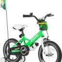 JOYSTAR Little Daisy Kids Bike for Girls Boys Ages 2-7 Years, 14 Inch Girls Bikes with Doll Bike Seat & Streamers, Boys Bike with Flag & Number Plate, Multiple Colors, With Training Wheels, Green