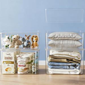 Clear plastic storage bins with LIDS,storage containers for snacks, cosmetics, books, dog food, Storage Organizer for NurseryKitchen, Living room,Bedroom, Bathroom, Office(clear, 2XL+2L)