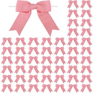 50 Pcs 3 Inches Grosgrain Ribbon Twist Tie Bows Dusty Rose Pretied Premade Craft Bows for Treat Bags Gift Wrapping Basket Wedding Baby Shower Brithday Christmas Party (Dusty Rose)