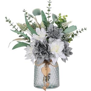 Faux Flowers with Vase,Artificial Silk Flowers in Vase, Fake Plant Eucalyptus and Willow,Flower Arrangement for Home Farmhouse kitchen Dining Table Centerpiece Decorations Table Decor (Grey, Blue)