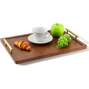 Bamboo Serving Tray with Metal Handles(15.75x11.81inch) | Home Decorative Rectangle Ottoman Platter Bathroom Vanity Tray for All Occasions, Including Installation Tools