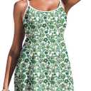 Aleumdr Women's One Piece Swimsuit Floral Print Whip Stitch Tummy Control Swimdress Skirt Bathing Suit with Pocket, Medium