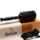Belula Boar Bristle Round Brush for Blow Drying Set. Round Hair Brush With Large 2.7 Wooden Barrel. Hairbrush Ideal to Add Volume and Body. Free 3 x Hair Clips & Travel Bag.