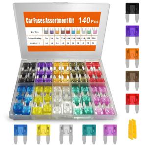 140pcs Mini Fuses Assortment Kit, Automotive Blade Fuses with Puller, Low Profile Car Fuse Replacement for Truck Camper ATV Boat RV Marine (2A 3A 5A 7.5A 10A 15A 20A 25A 30A 35A)