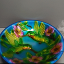 Bird Bath for Outside, Glass Solar Birdbath with Foldable Metal Stand for Garden Yard Patio Lawn Decor, 20 Inch Height, Hummingbird