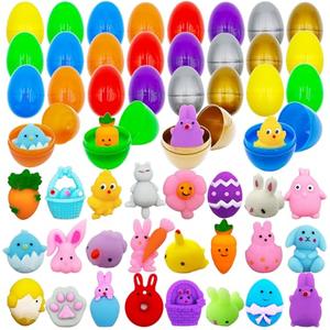 24 Pack Easter Mochi Squishy Toys Filled Easter Eggs, Plastic Easter Eggs Filled with Easter Squishy Toys for Eggs Hunt, Gifts for Kids Boys Girls Party Favors, Easter Basket Stuffers